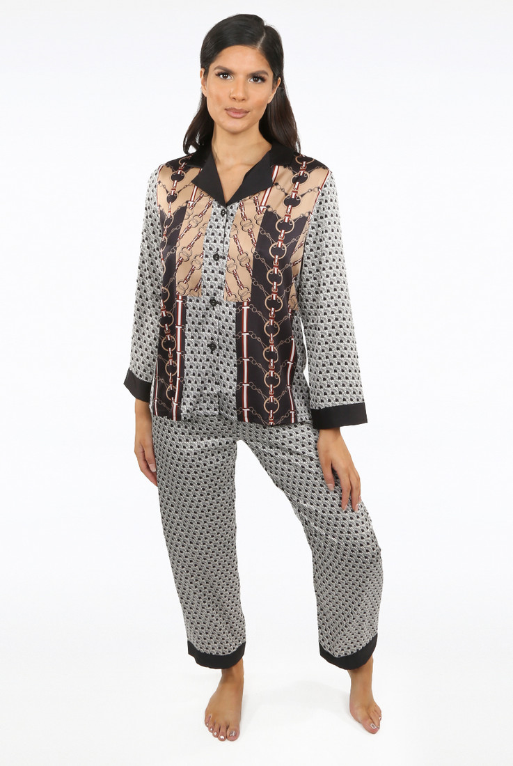 Monochrome Print Silk Pyjama Set