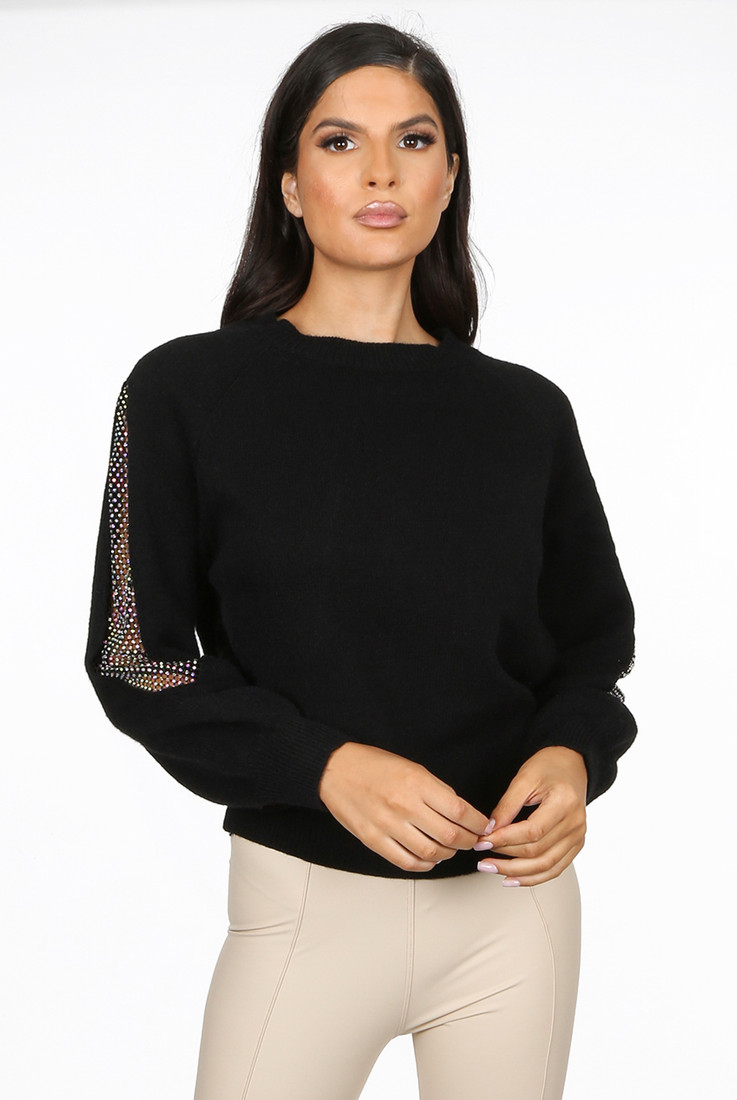 Embellished Fishnet Sleeve Jumper