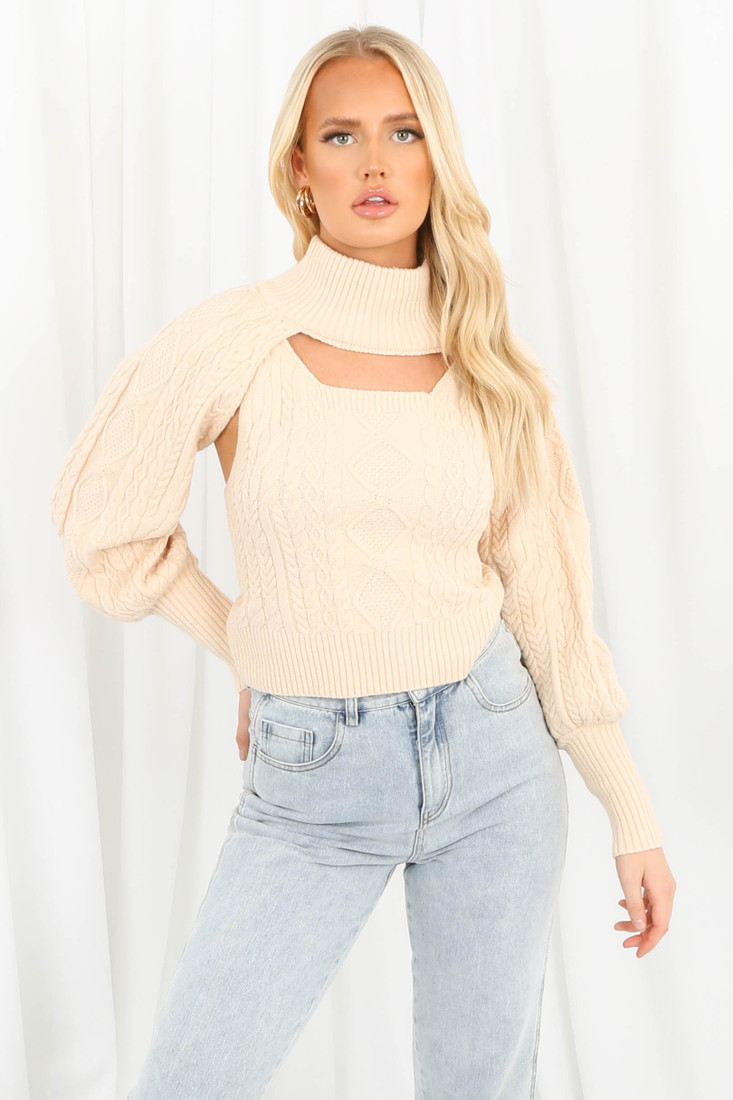 Cable Knit Arm Warmer With Detachable Vest Tops