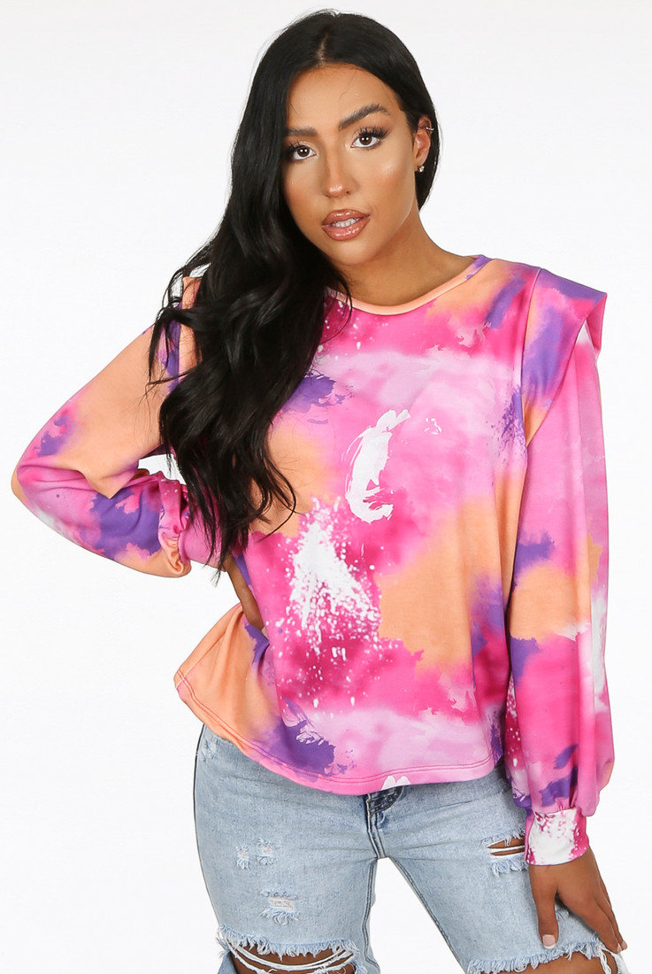 Tie Dye Print Round Neck Tops
