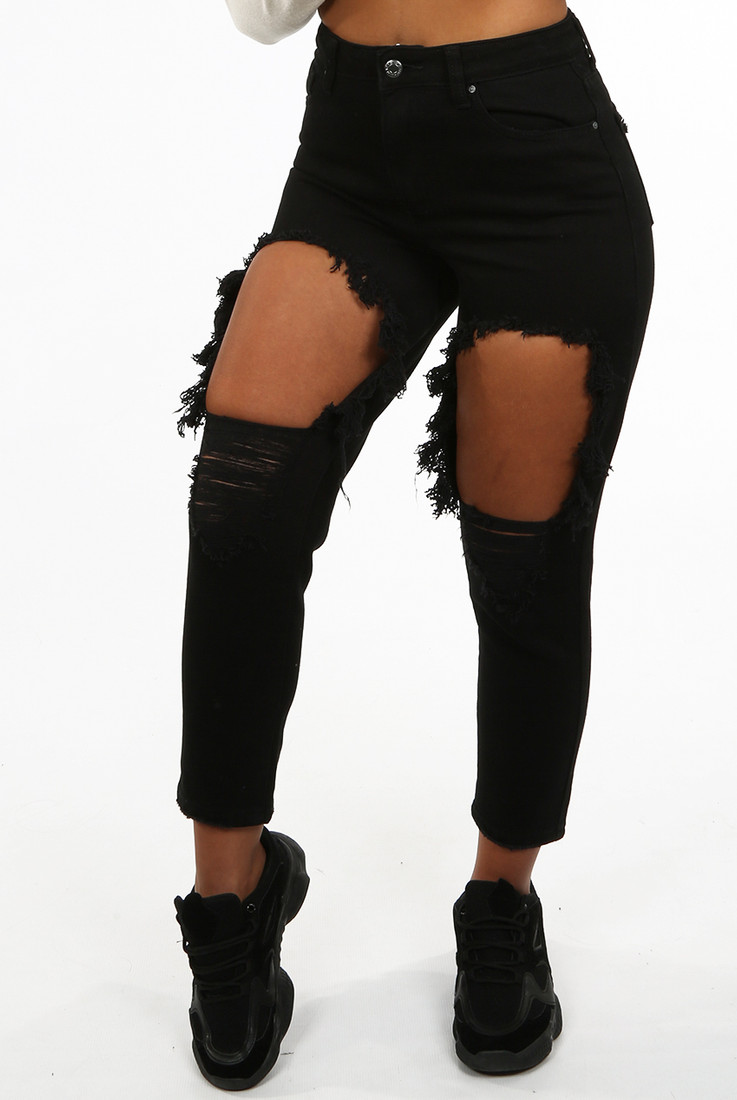 Black Extreme Ripped Mom Jeans