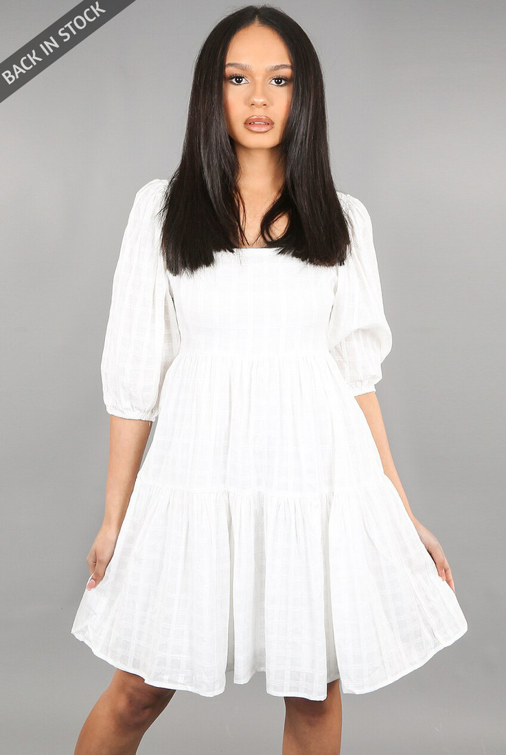 Cotton Square Neck Smock Dress