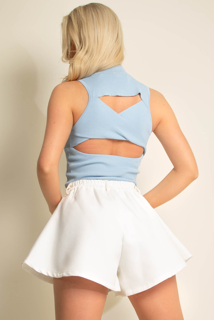 Cut Out Back Ribbed Knit Tops Cut Out Back Ribbed Knit Tops