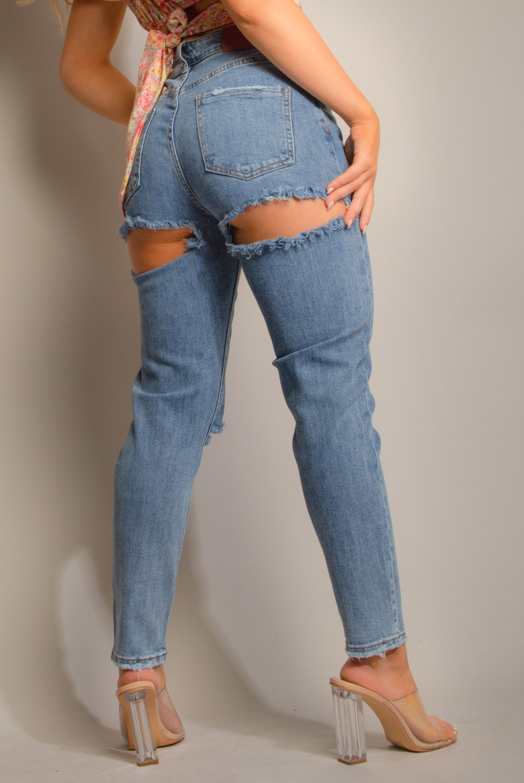 Wide Leg Ripped Back Jeans - Buy Fashion Wholesale in The UK