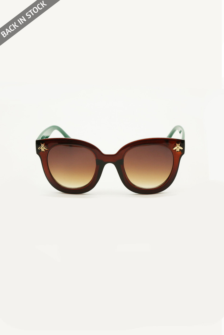 Retro Round Sunglasses With Gold Bee