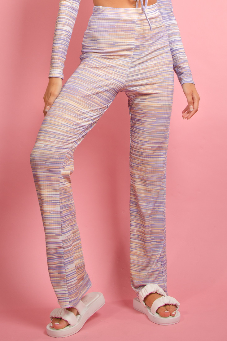 Contrast Lilac Stripe Print Flare Trouser 