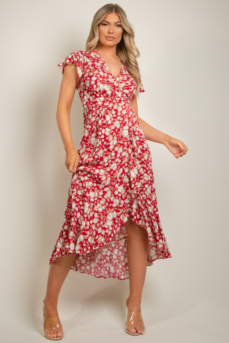 Vintage Floral Wrap Midi Dress