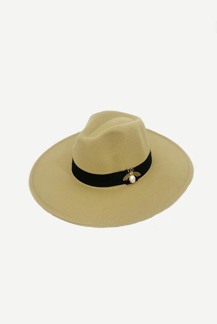 Felt Fedora Hat With Gold Tone Bee
