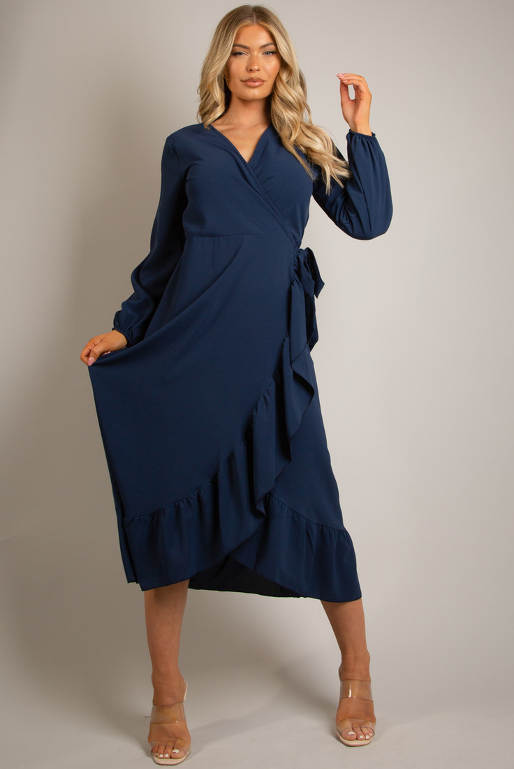 Pleated Side Knotted Wrap Dress