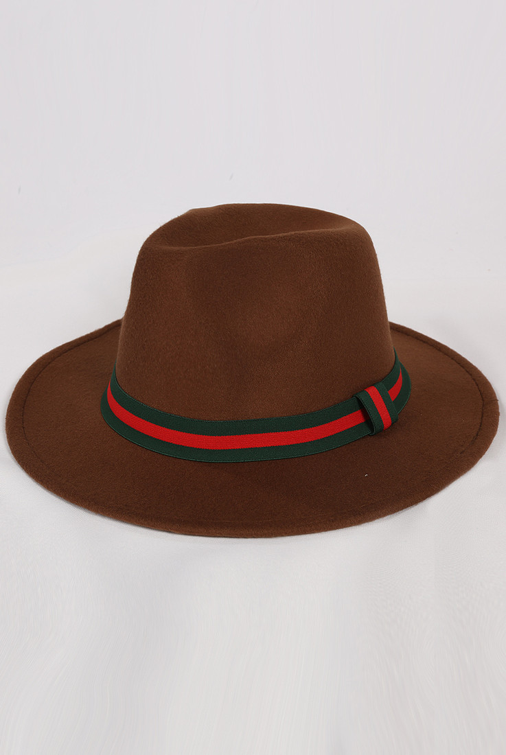Striped Grosgrain Ribbon Fedora Hat