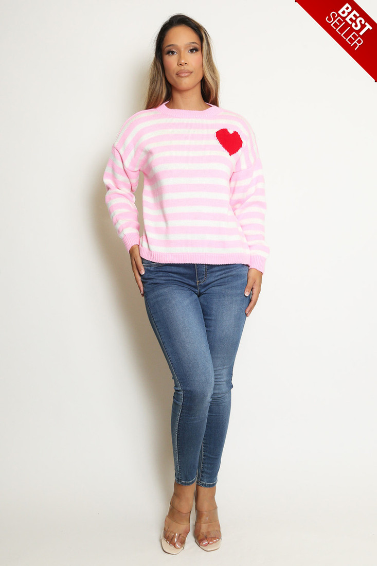 Heart Motif Striped Jumper