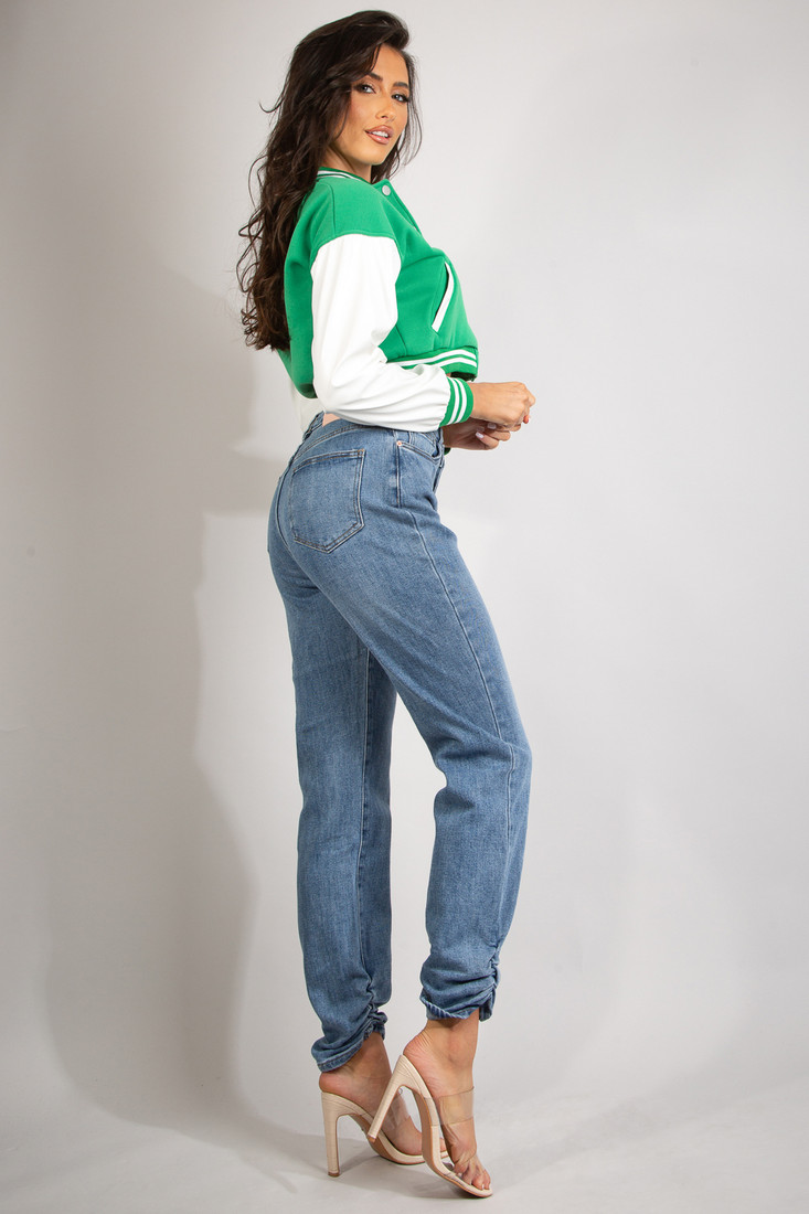 High Waisted Jeans With Ruched Cuff