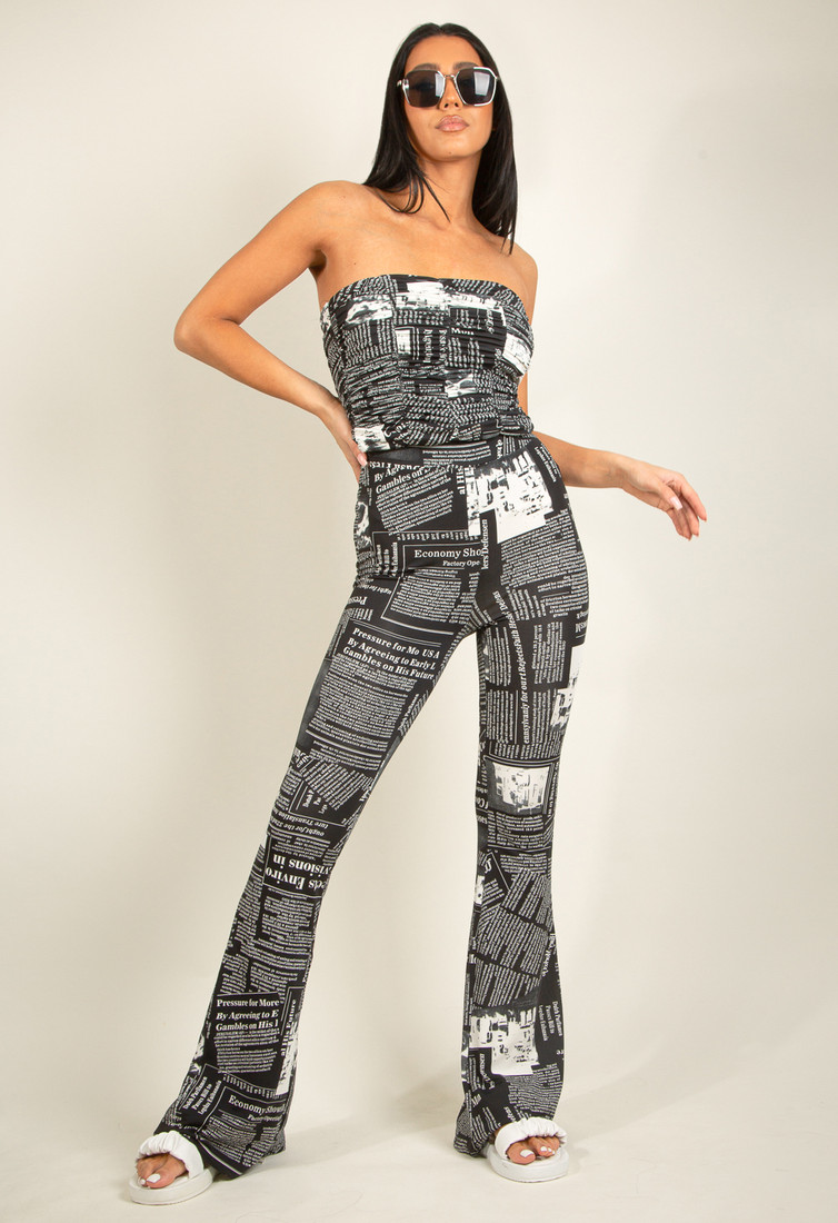 News Paper Print Bandeau Tops & Trouser Set