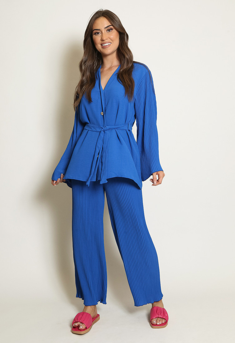 Pleated Belted Blouse & Trouser Set