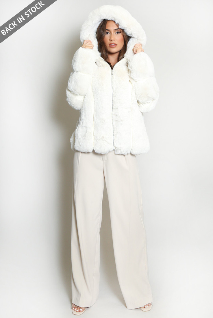 Faux Fur PU Hooded Jacket