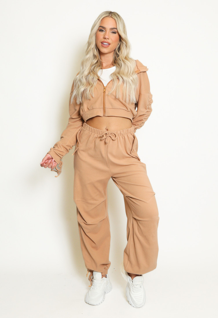 Fleece Ruched Sleeve Hoodie & Trouser Set