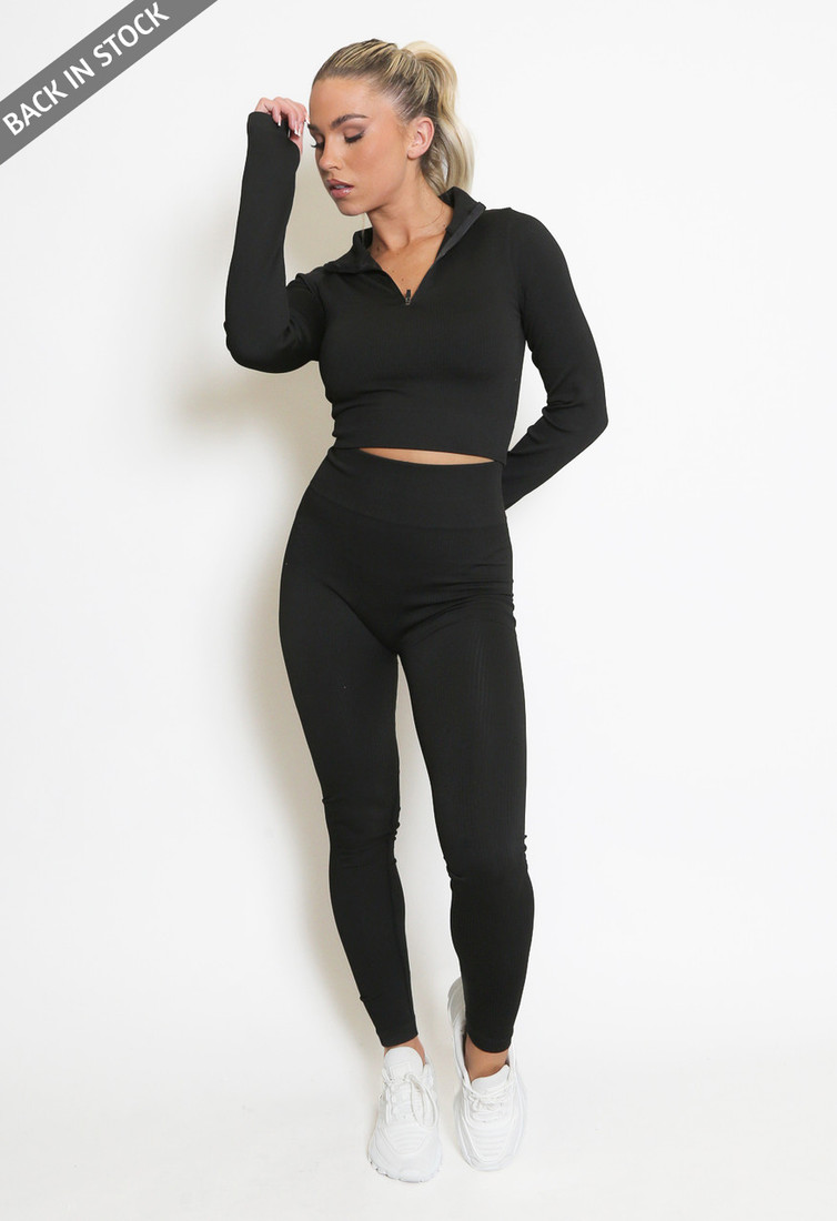 Ribbed Zip Top And Leggings Set