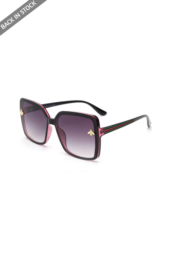 Oversized Retro Mini Bee Detail Sunglasses