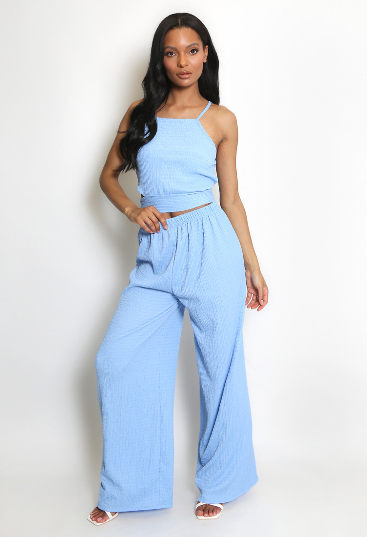 Tie Back Crop Top And Wide Leg Trouser Set