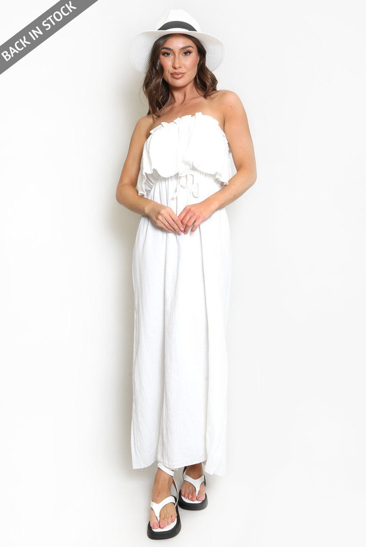 Cheesecloth Frilled Bandeau Maxi Dress