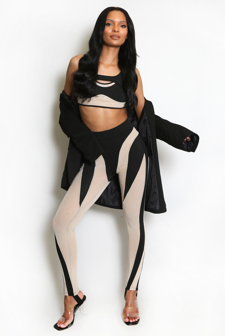 Mesh Insert Crop Top & Stirrup Legging Set