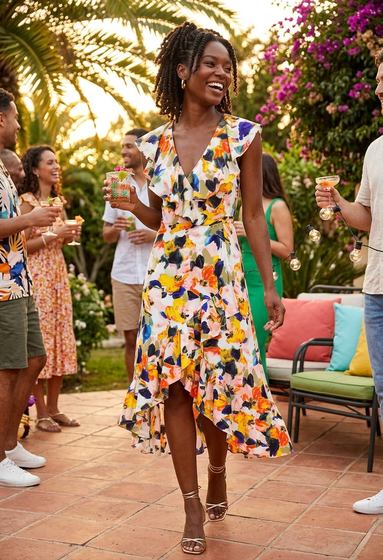 Watercolour Midi Wrap Dress