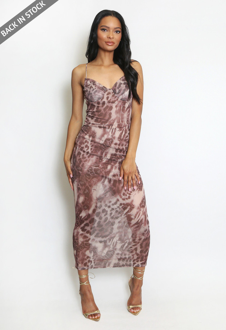 Animal Print Mesh Maxi Dress