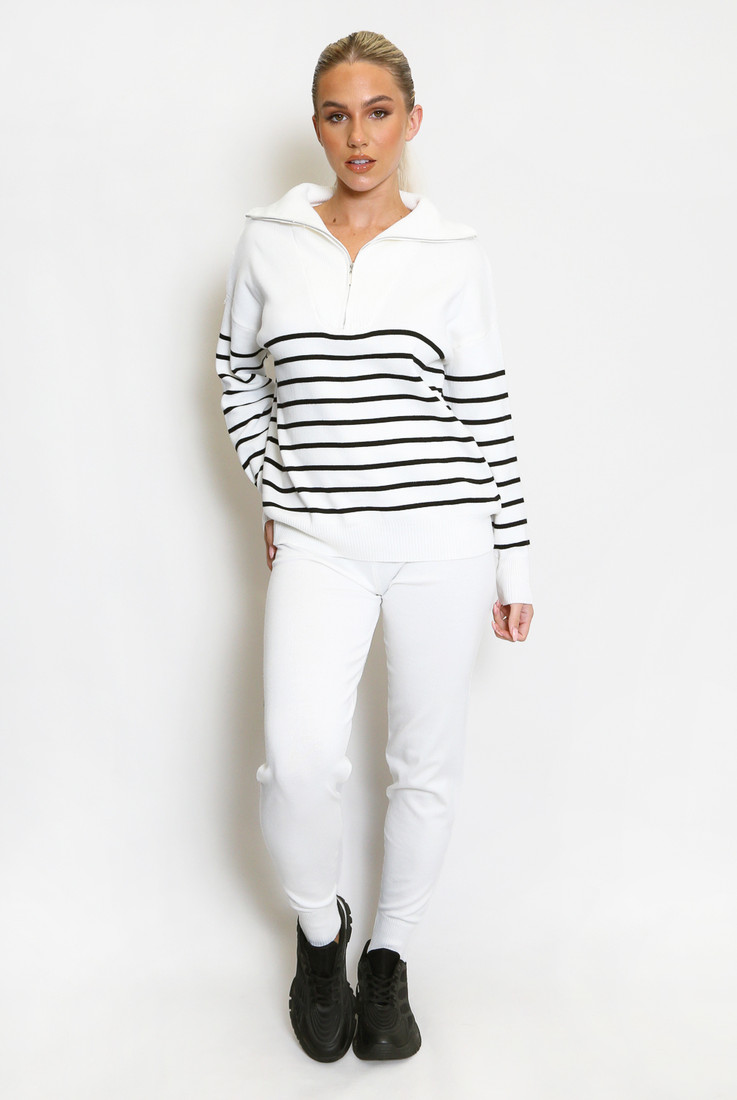 Half Zip Striped Jumper And Leggings Set