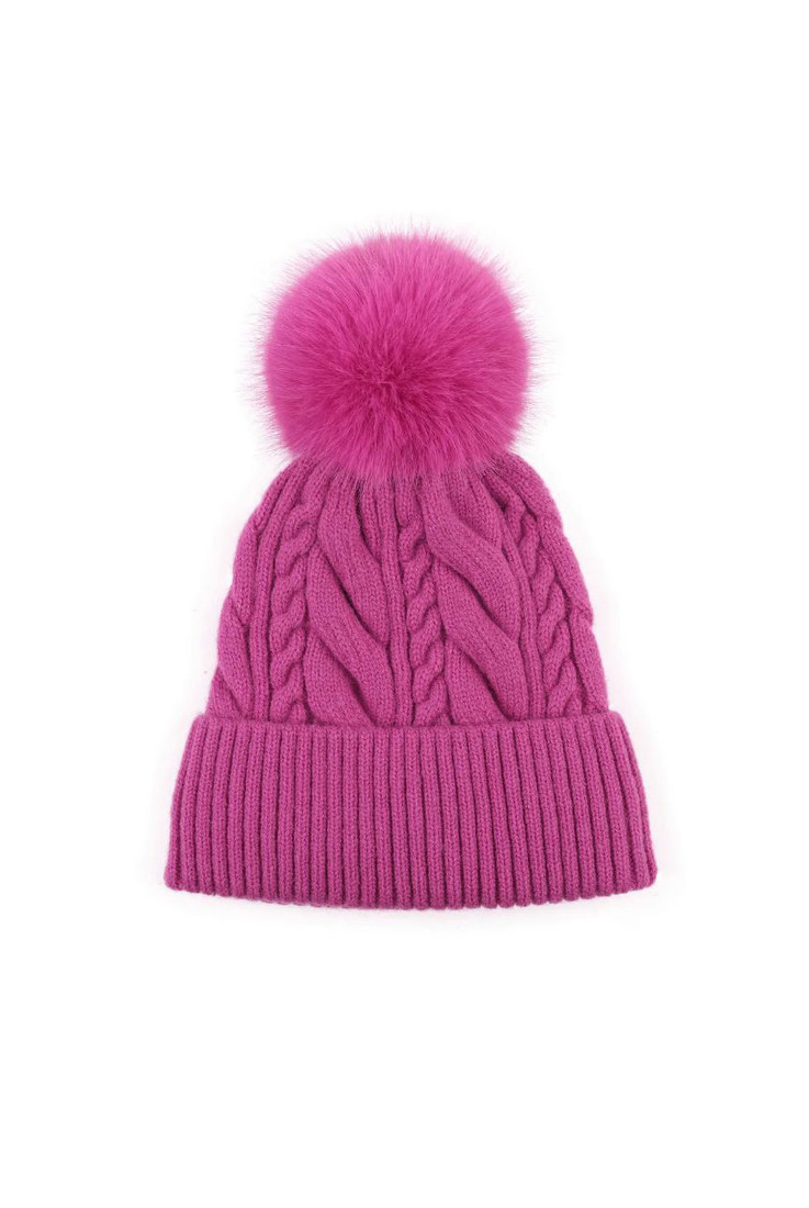Pom Pom Cable Knit Beanie Hat