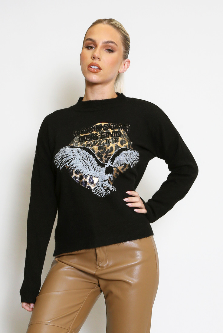 ROCKSTAR Slogan Eagle Print Sweatshirt