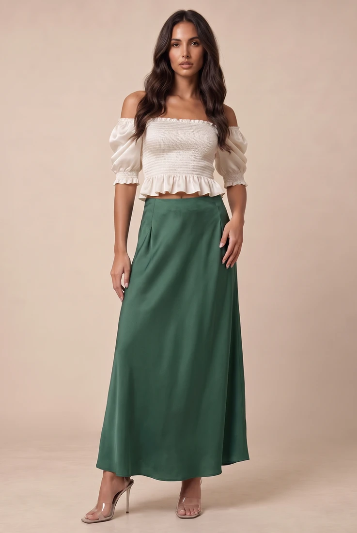 Satin A-Line Midi Skirt