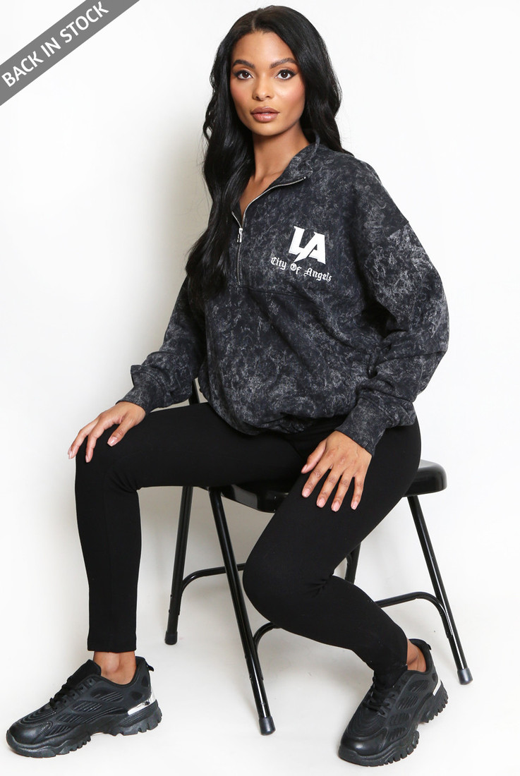 Acid Wash LA Half Zip Sweatshirt 