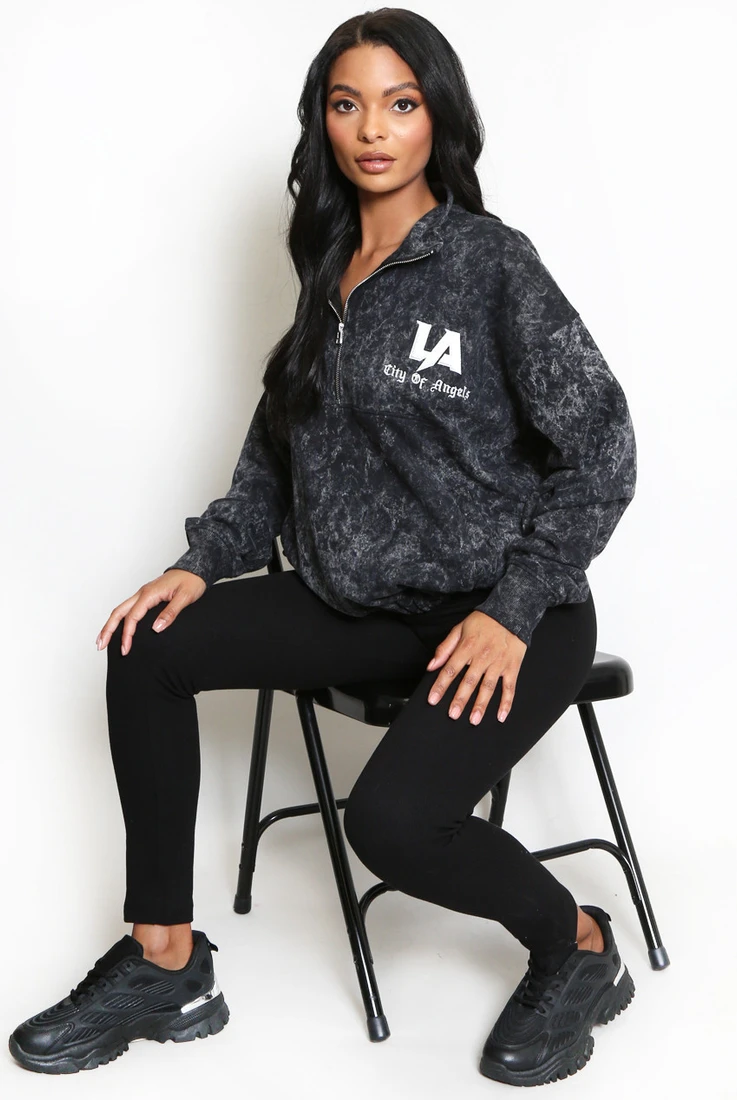 Acid Wash LA Half Zip Sweatshirt 