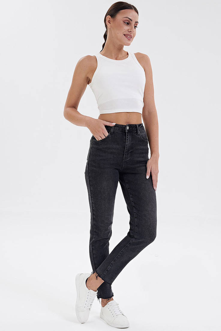 Black High Waisted Regular Fit Jeans