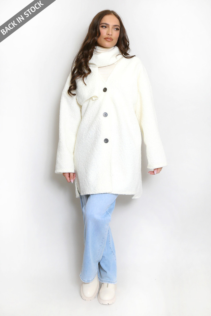 Knit Coat With Asymmetric Scarf