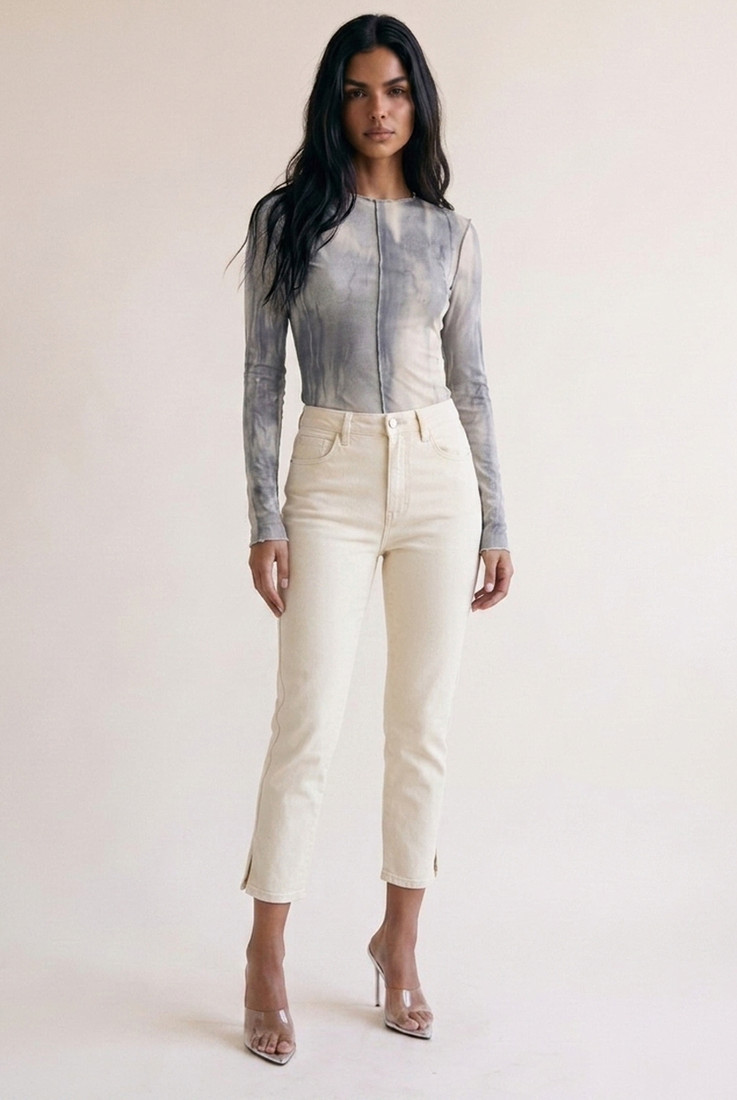Tie Dye Print Raw Hem Tops