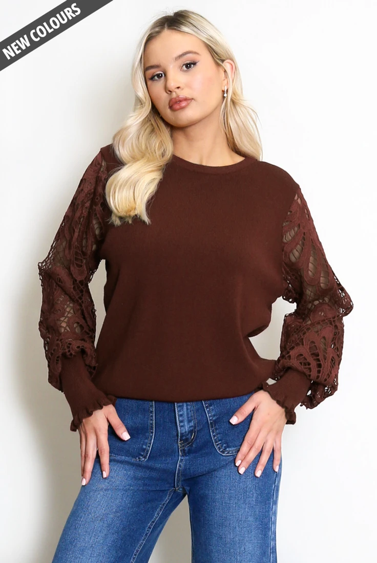 Crochet Long Sleeve Round Neck Jumper