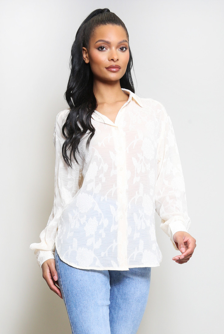 Floral Print Sheer Blouse