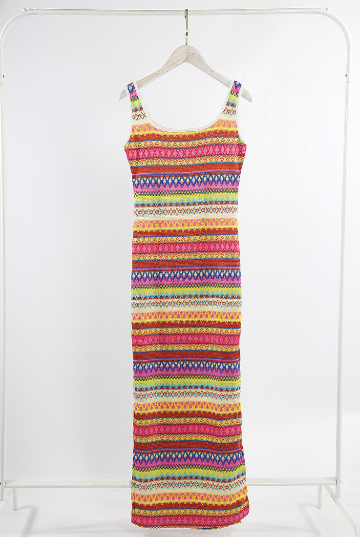 Multicoloured Stripe Midi Dress