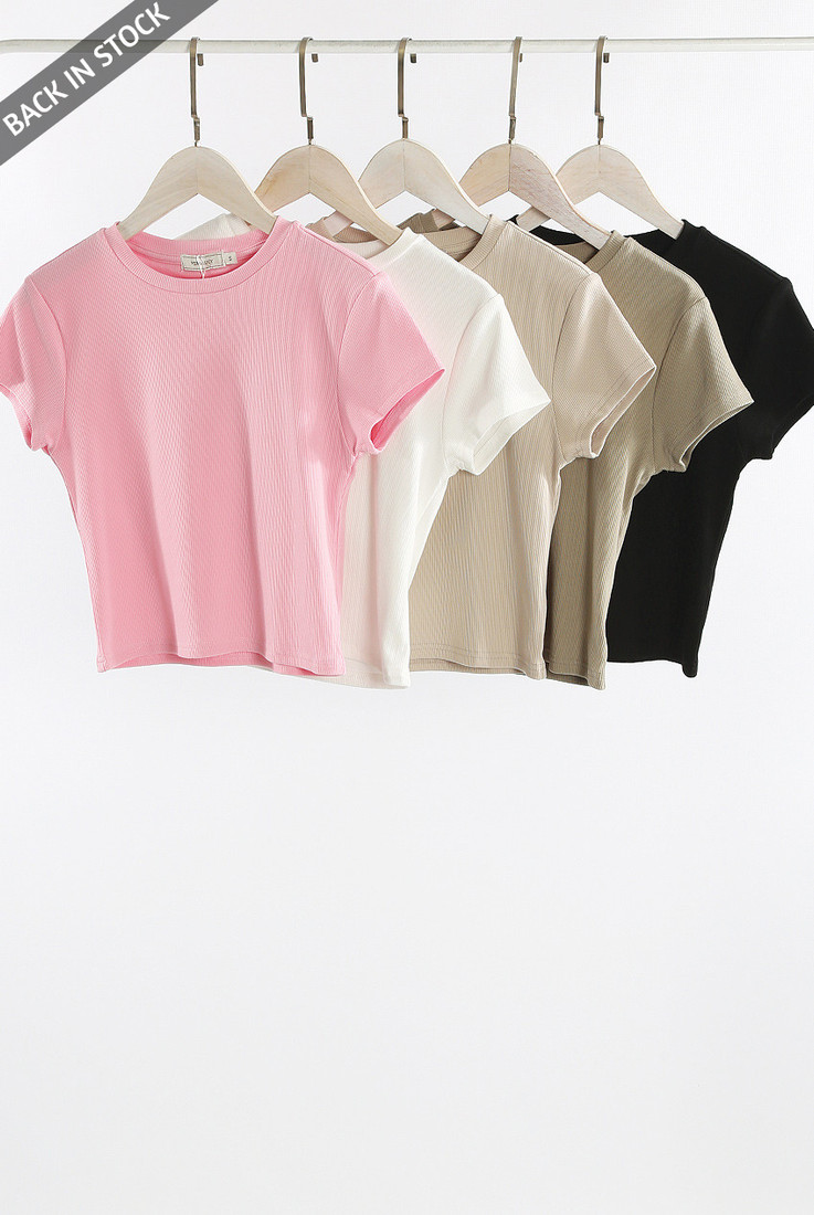 Ribbed Cropped Basic T-Shirt