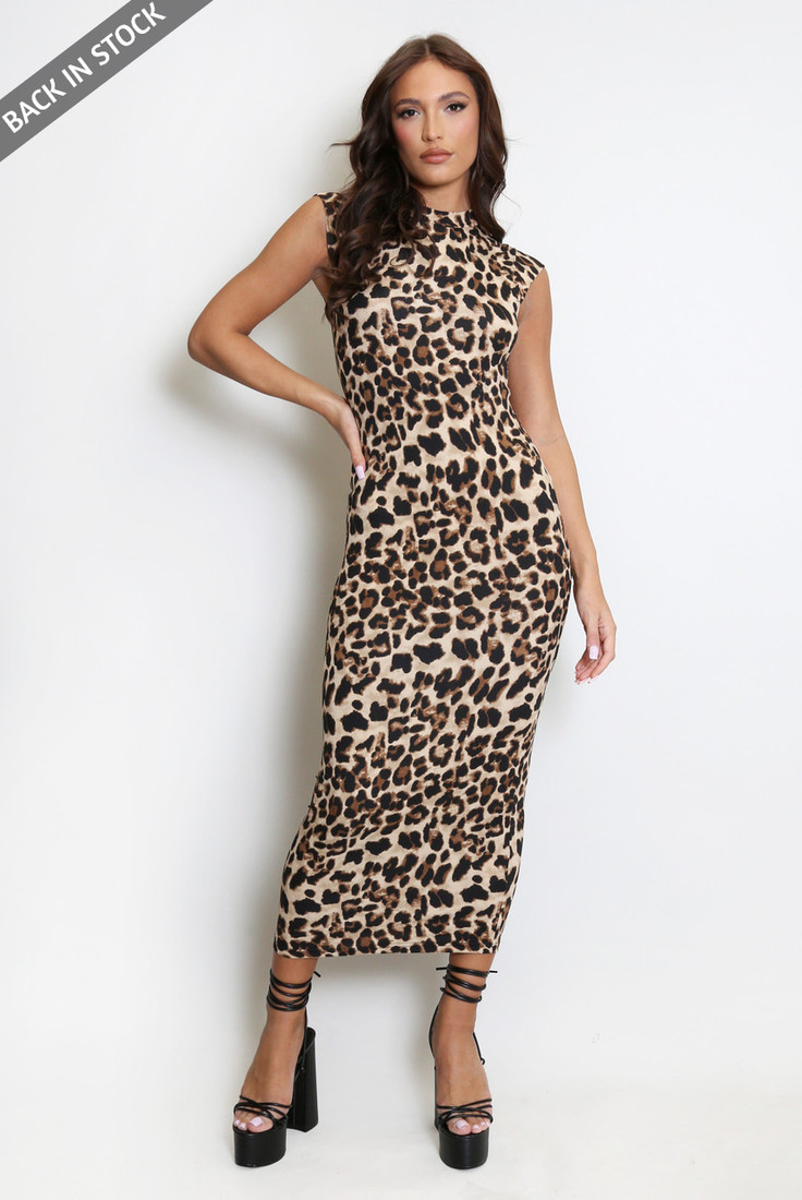 Animal Print Cap Sleeve Midi Dress 