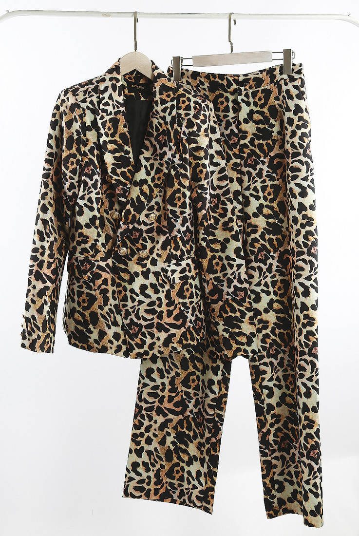 Animal Print Button Up Blazer And Trouser Set