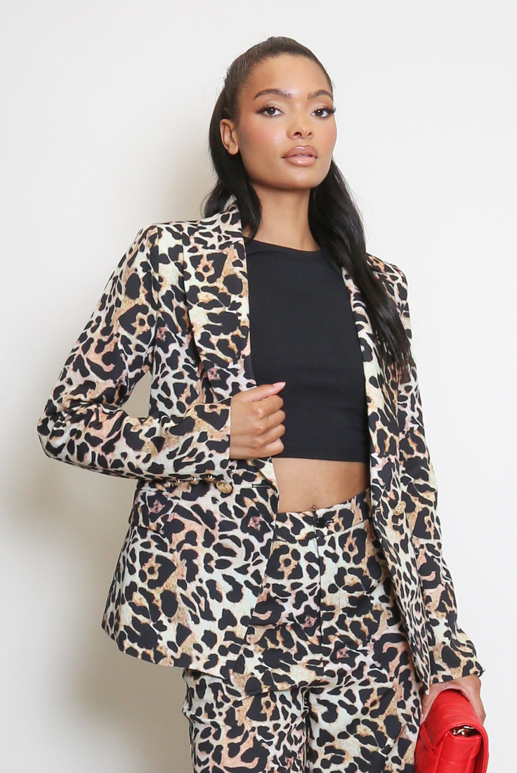 Animal Print Button Up Blazer