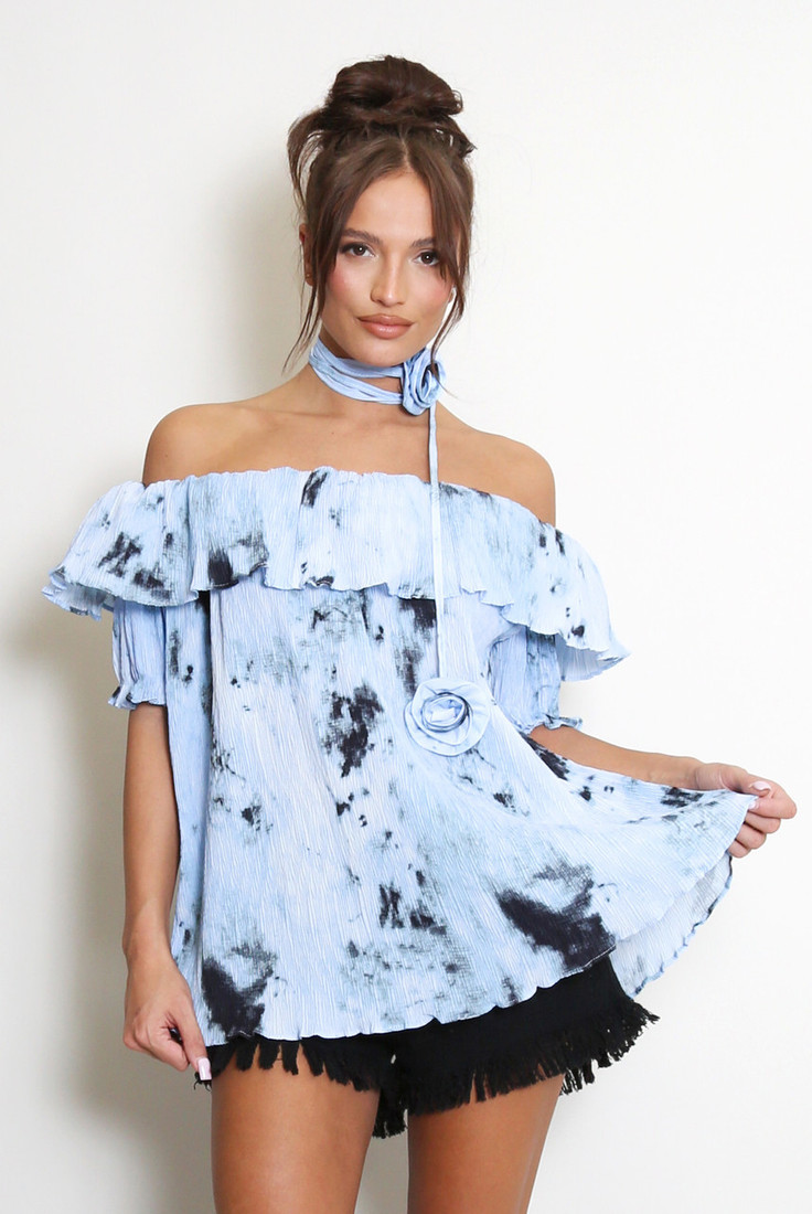 Tie Dye Bardot Top With Rosette Choker