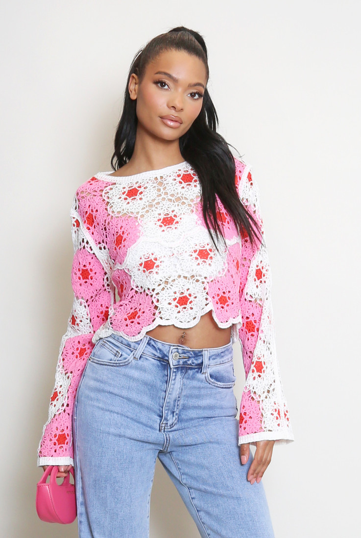 Spiral Crochet Long Sleeve Top