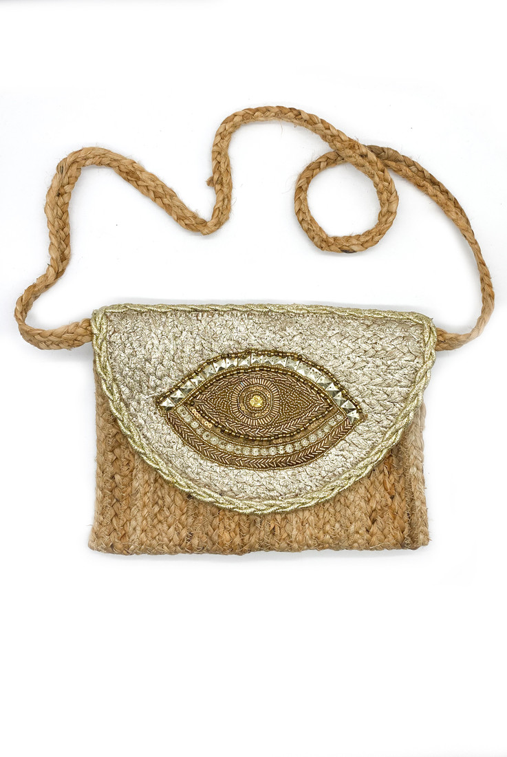 Eye Metallic Woven Shoulder Bag 