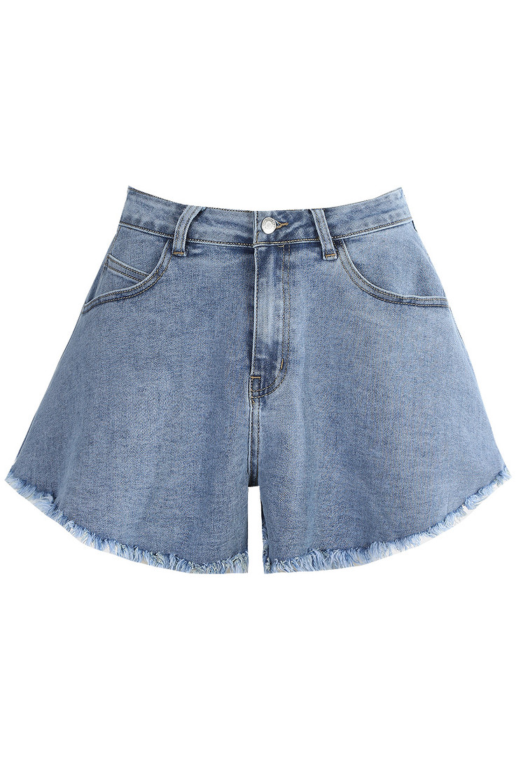 Light Blue Frayed Hem Denim Shorts