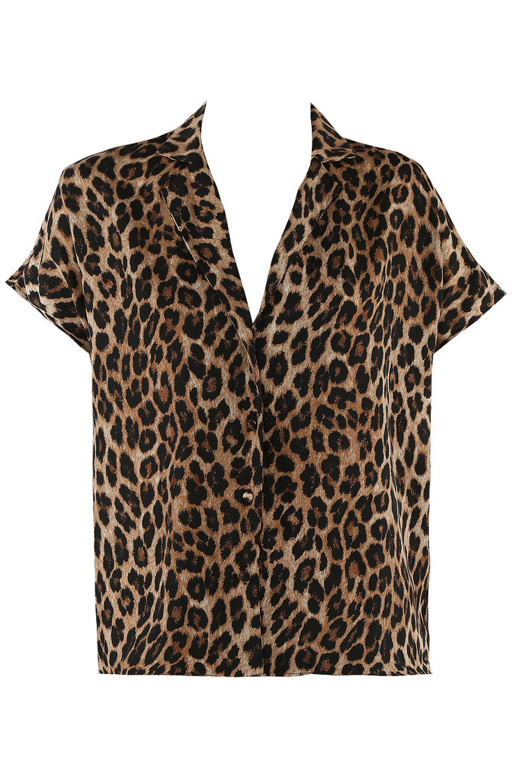 Leopard Print Short Sleeve Blouse