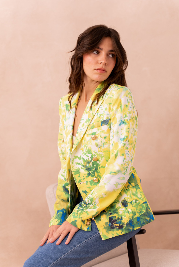 Floral Print Tailored Blazer In Lemon