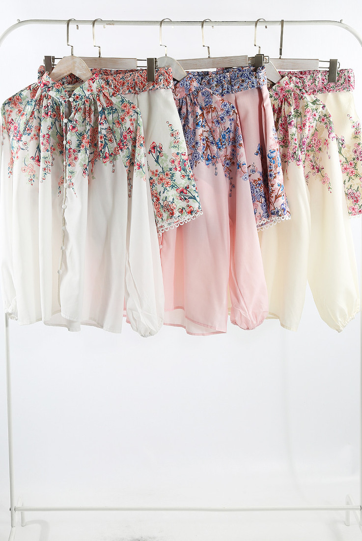 Floral Print High Neck Blouse And Belted Shorts Set